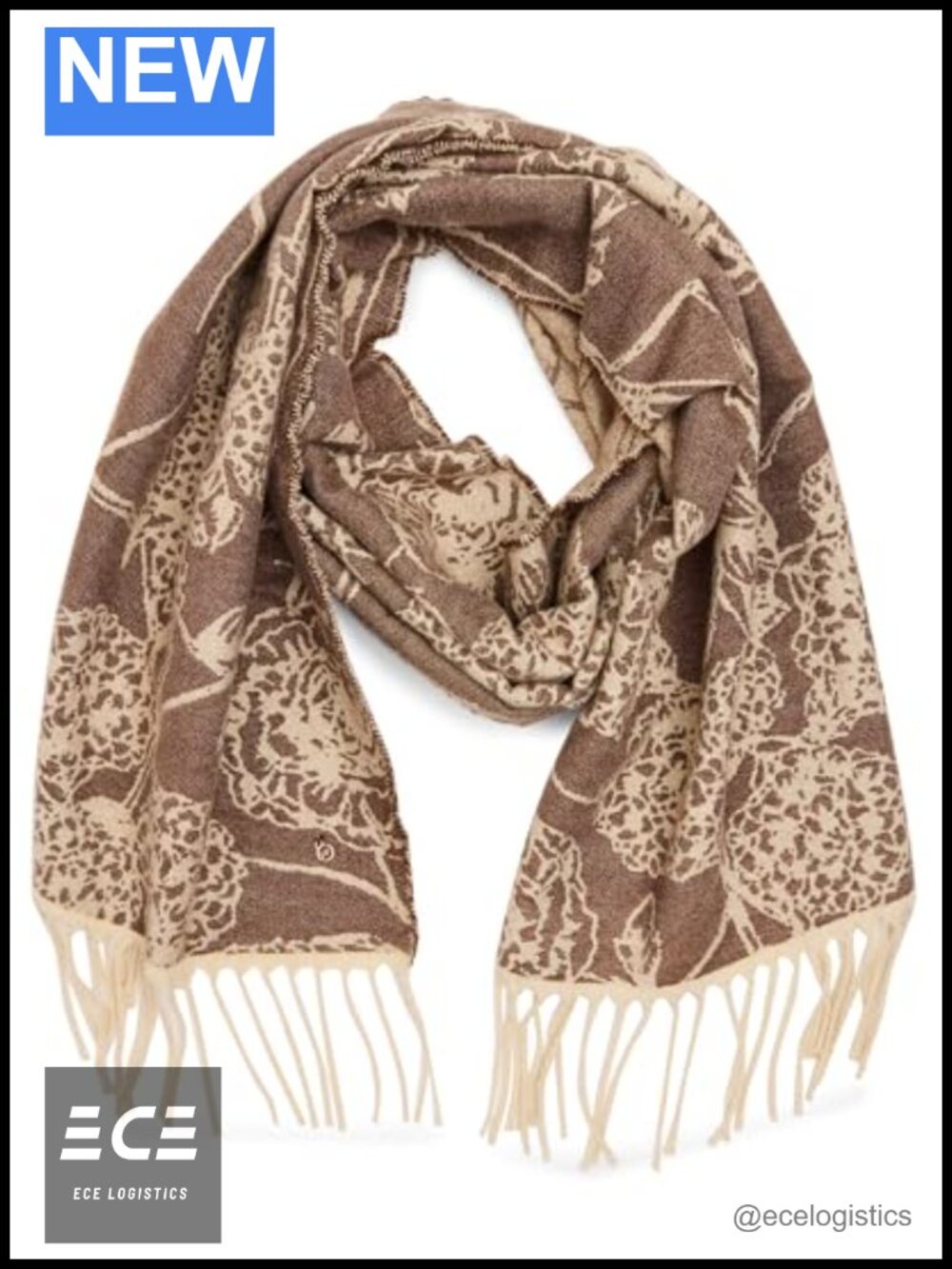 Tonal Floral Print Lightweight Polyester Wrap Scarf Shawl for Women